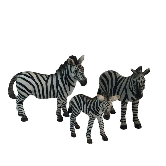 Schleich Zebra Toy Figure Lot of 3 Baby Family Zoo Safari Jungle Animals - Picture 1 of 12